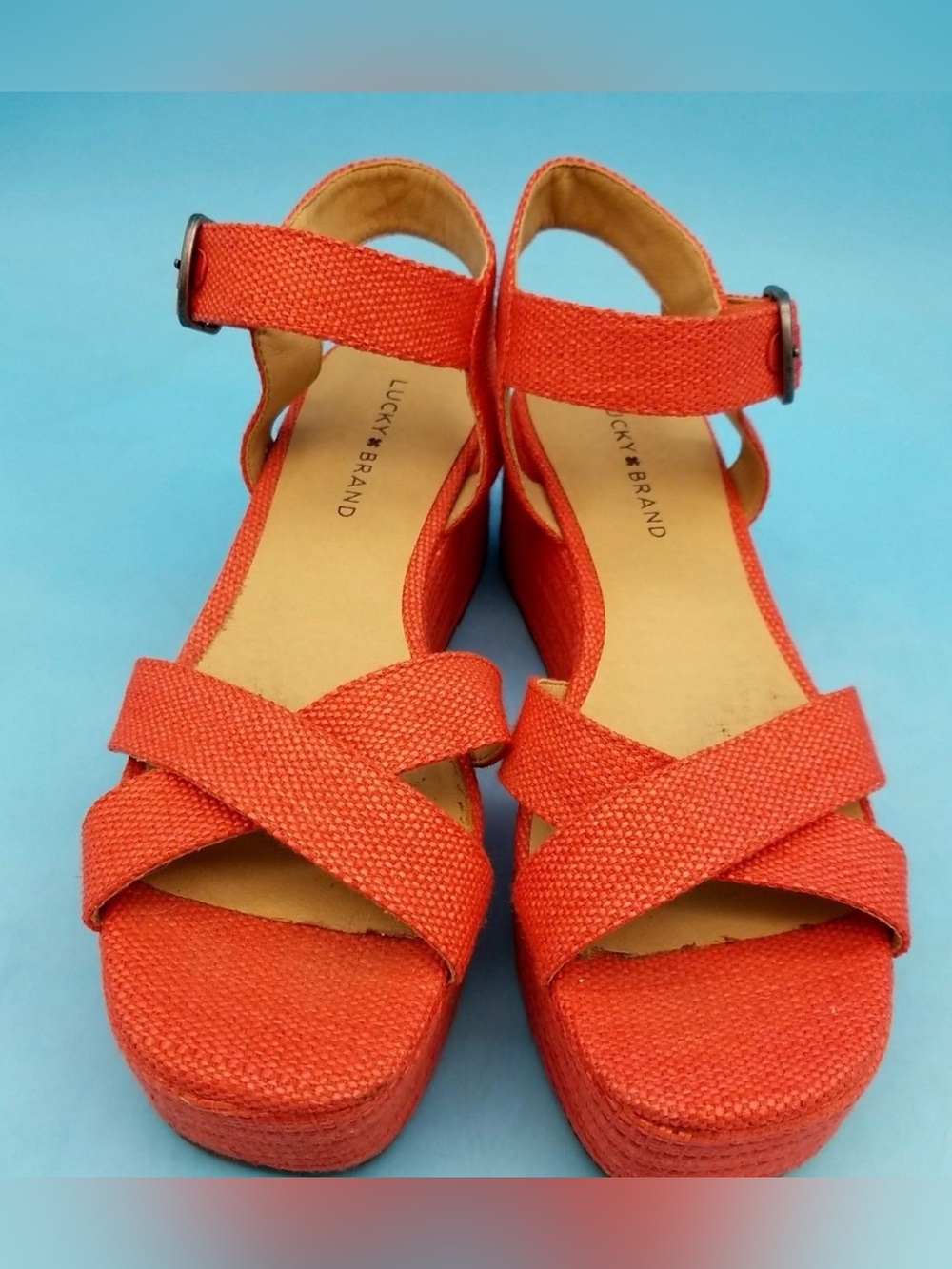 Lucky Brand Women's Margaline Canvas Wedge Espadrille Calypso Coral Sandals 9M